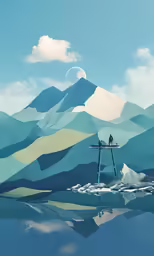 a painting of people standing on an outdoor structure