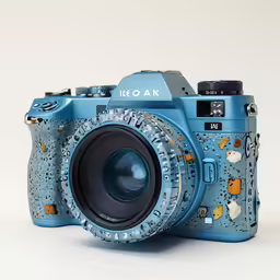 an artisticly designed camera with a unique blue design