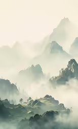 fog covering the mountains in the morning with lots of tree