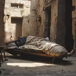 an image of a bed that is dirty and unkempt