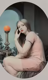 a woman in a vintage photo holds a cell phone up to her face