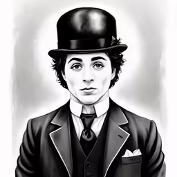 a drawing of a person wearing a hat and suit
