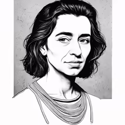 the woman is drawn on a black and white paper