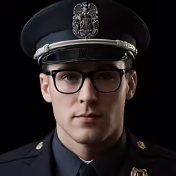 a man in uniform and glasses poses for a photo