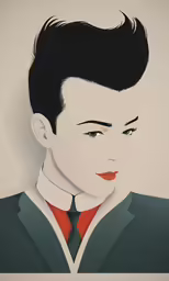 the profile of a young man in a red tie