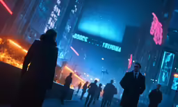 a man standing in the middle of a city at night