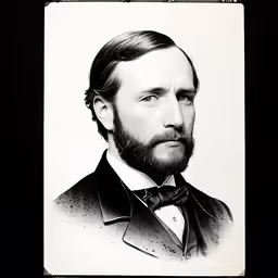 a black and white photo of a man with a beard