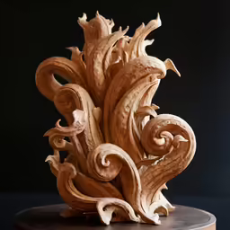 the large wooden sculpture is adorned with elaborate carvings