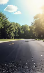 an empty street with water splashing up the road