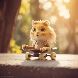 a small toy cat that is riding on a skateboard