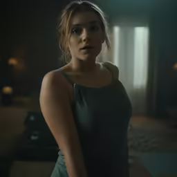 a beautiful young woman standing in the room