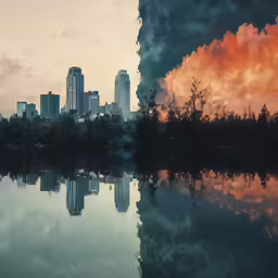 a city is covered in a very dark cloud