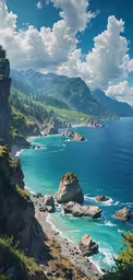 a beautiful view of the mountains surrounding some water