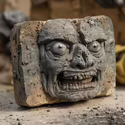 an artistic statue of a face that is part of a statue