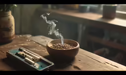 smoke is pouring out of a bowl of food