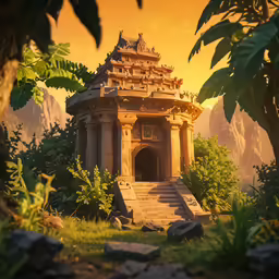 a photo with an image of a castle, mountains and trees