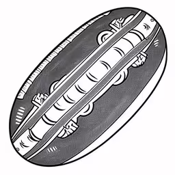 a drawing of a bowl with an odd shape on it,a round shaped sticker with two rockets on it