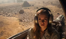 a girl is in the cockpit of an aircraft