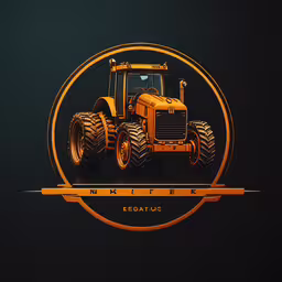 a close up of a tractor and a logo,a picture of a tractor on a green background