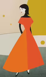 a painting of a woman in an orange dress