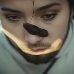 the man is looking through a magnifying glass