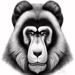 the face of a black bear with white background