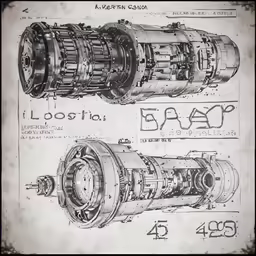 some type of gears on top of a blueprint paper