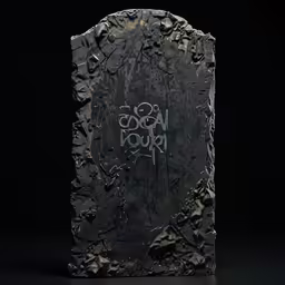 an old rock that has graffiti written on it