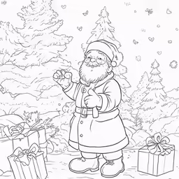 santa claus with gifts on christmas day coloring page