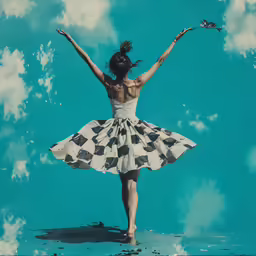 a woman in an artistic photo is posing with her arms spread