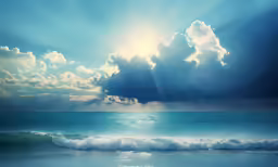 a wave is breaking into the ocean, and is sun rays shining