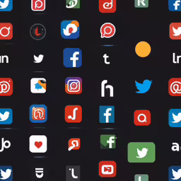 colorful social icons set on black background,a black background with multiple different social logos