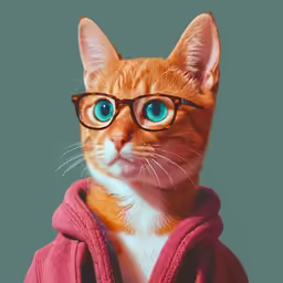 a close - up photo of a cat wearing glasses and a hoodie