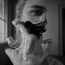a woman with makeup painted to look like a scary monster
