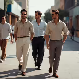 a group of men walking down a street