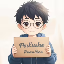 this is a boy holding a box that reads ponkushe pranies