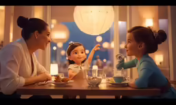 three women and a girl at a table together, having lunch