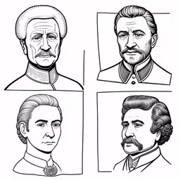 four portrait heads of people with different types of hair,a line drawing of different presidents,a bunch of different old fashioned portraits,the famous presidents of america are shown here,four faces of people in formal attire with a beard