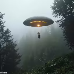 a man is in the air above some trees