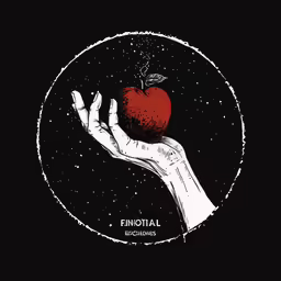 a drawing of an apple with two hands holding it