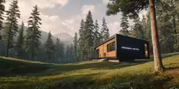 this is the front view of a house that sits on a hillside in the mountains