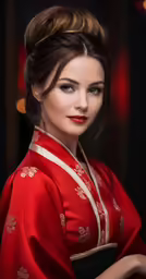 a woman in a chinese style red outfit