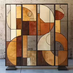 a tall display made with different colored shapes
