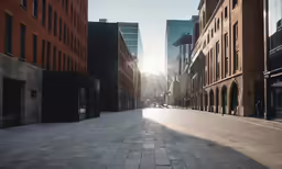 a sidewalk and some buildings on a sunny day