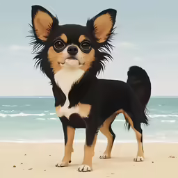 a painting of a dog standing on a beach
