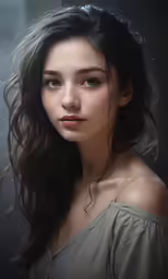 a woman with wavy hair and blue eyes