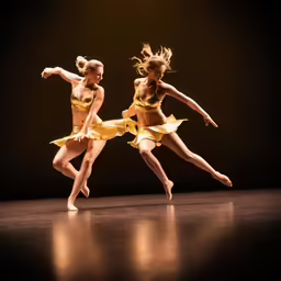 two dancers on stage performing at night