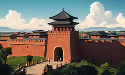 an ancient building in china sits beneath a cloudy blue sky