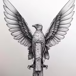 a bald eagle standing upright with his wings spread