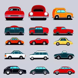 this illustration depicts different types of cars,various vehicles displayed on a white background